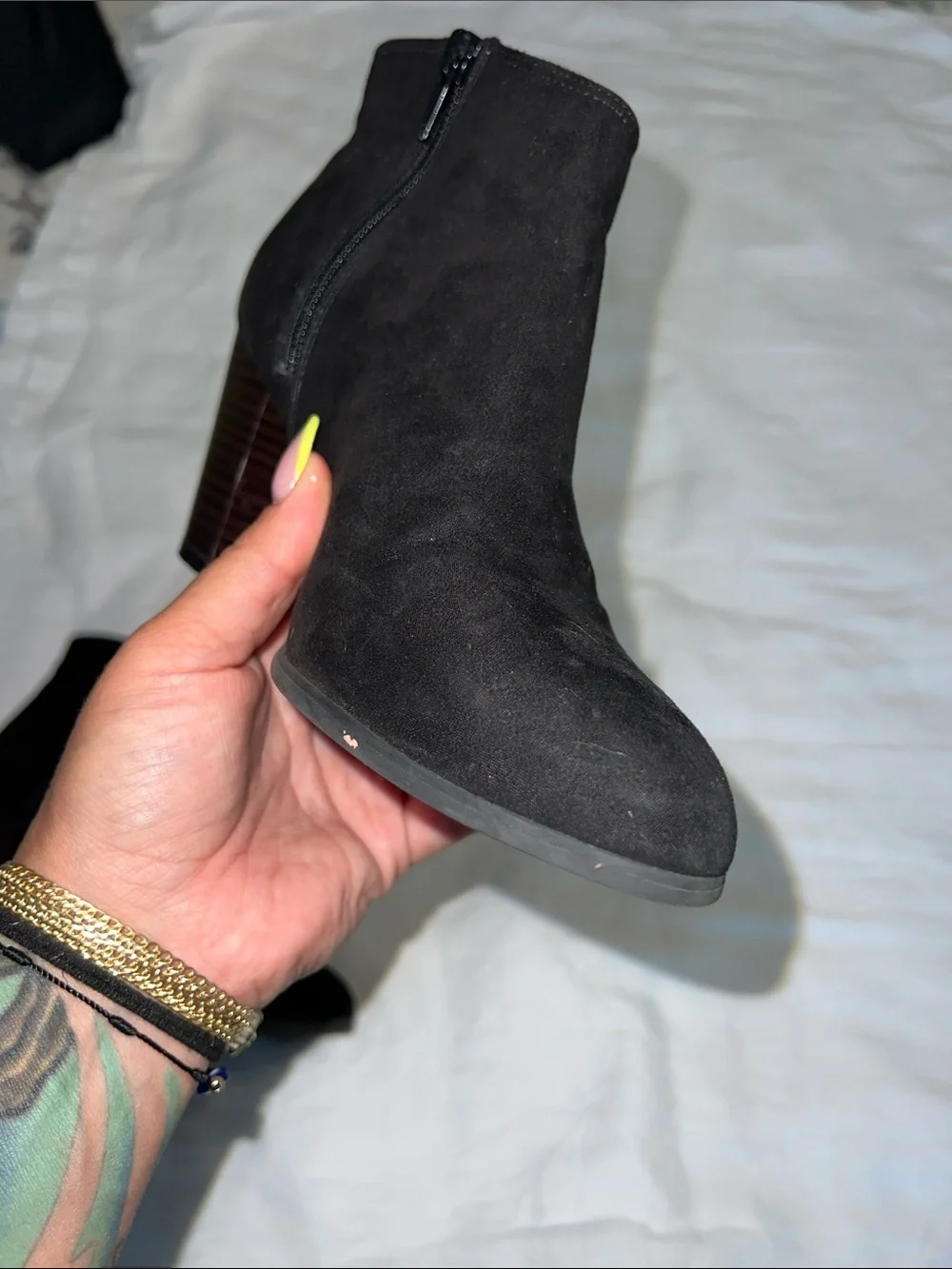 Old Navy Black Suede Ankle Boots with Stacked Heel